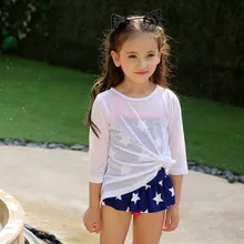 Пляжный костюм для девочек, футболка с длинным рукавом, Белый/Розовый, защита от ультрафиолета, костюм для плавания, серфинга, детей