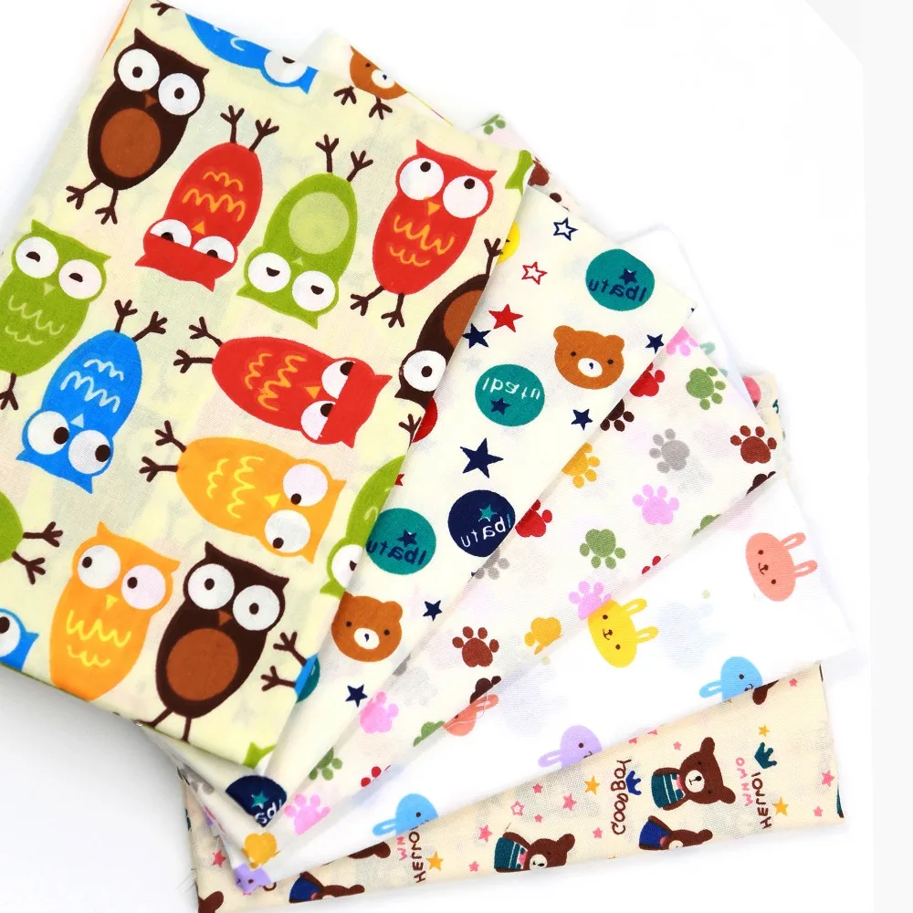

2017 5pcs Cotton Fabric Owl Bear Rabbit Feet Fat Quaters Sewing for Children Sheets Dress Material Chic Curtain 20*25cm