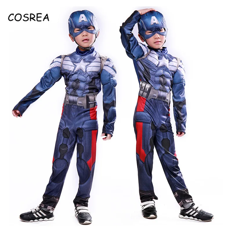 

Anime Captain America The First Avenger Steve Rogers Baby Kids Cosplay Costumes Mask Superhero Clothing Shield Gloves Halloween
