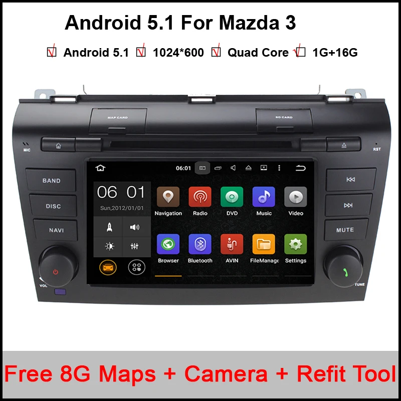 

Quad Core Android 5.1.1 Fit Mazda 3 2004 2005 2006 2007 2008 Car DVD Player GPS TV 3G Radio WIFI Bluetooth Steering Wheel