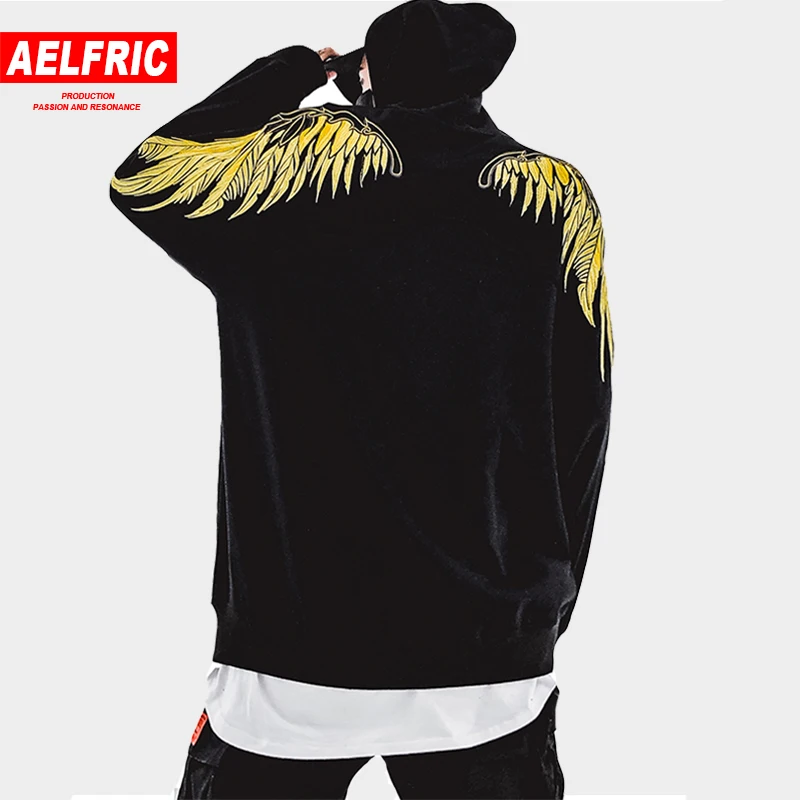 AELFRIC 3d Gold Wing худи с вышивкой Кофты для мужчин 2018 Зима хип хоп Уличная С Капюшоном повседневное уличная прилив Толстовка QA20