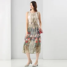 Silk O-Neck Dresses 2017 Runway Womens Fashion Long Vintage Midi Dresses For Women Floral Dresses Bohemian Casual Dress