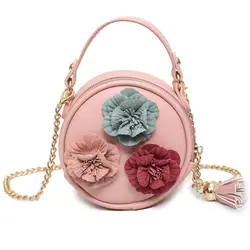 2019 Летняя женская цветочная мини круговая сумка через плечо, милая маленькая сумочка с аппликацией и кисточками для девочек, Женская