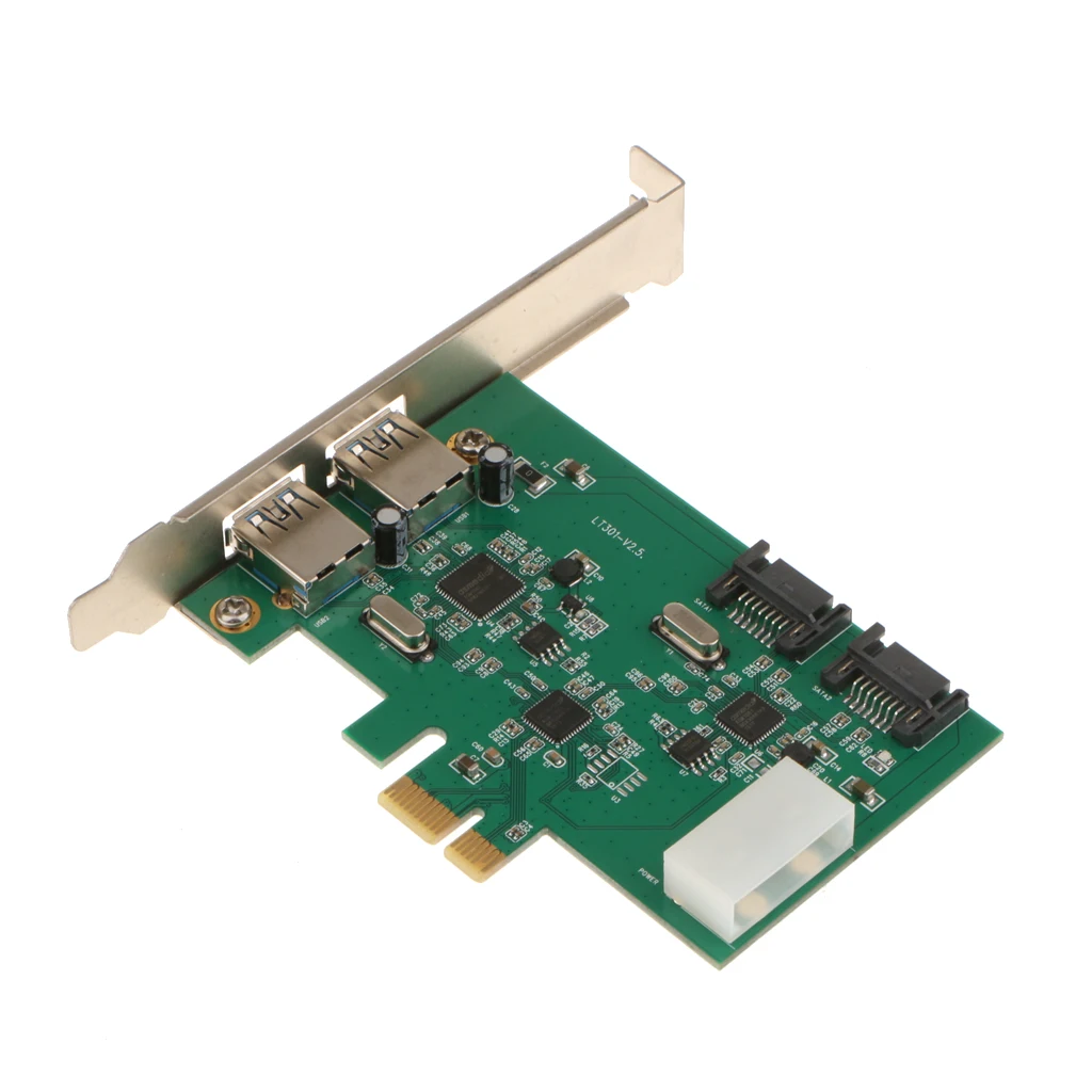 PCI-E to 2Port USB3.0+2Port SATA3.0 PCI Express Expansion Card for Desktops