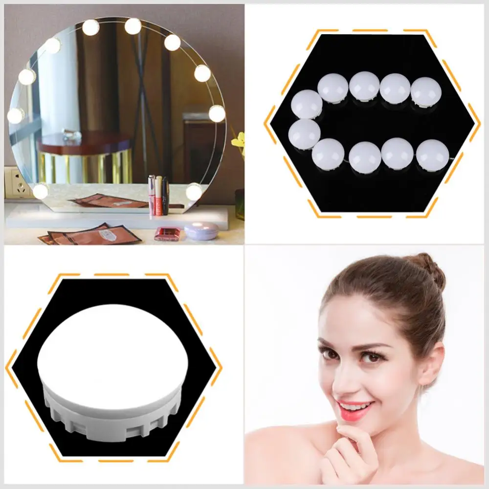 

Vanity Makeup Mirror 10/12 LED Bulbs Vanity Mirror Cold Light LED Lamp Kit Lens Headlight Hollywood Style Dresser Lamp Accessory
