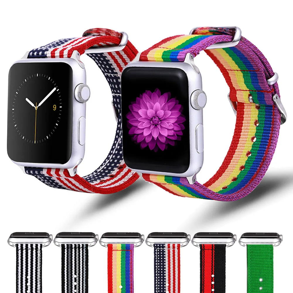 For apple watch nylon strap band  apple band rainbow strap iWatch strap Series 4 3 2 1 Sport smart Watch Strap free shipping