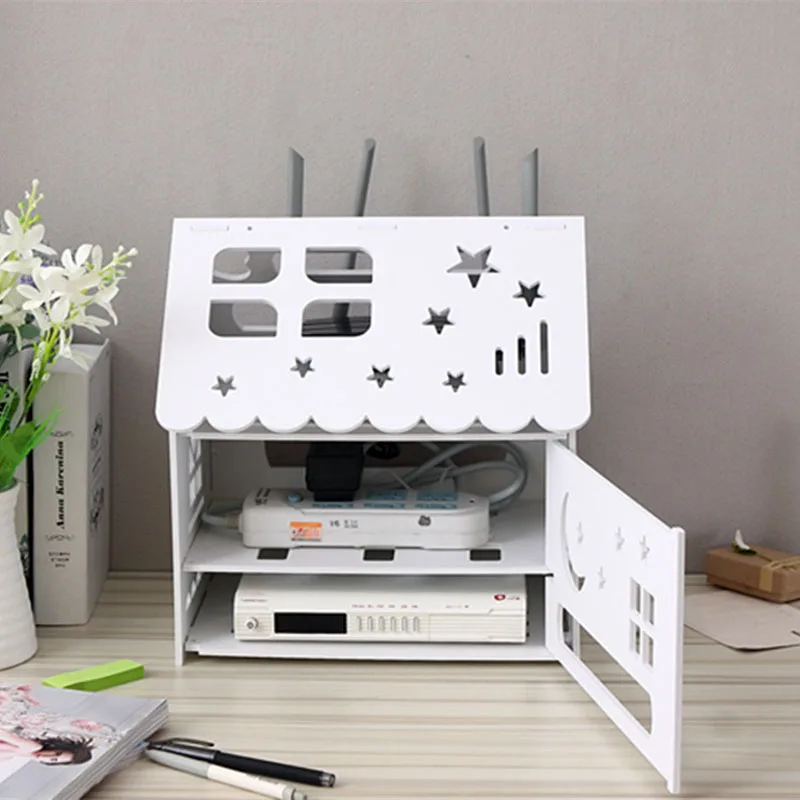 

Wireless Wifi Router Storage Box Hanging Plug Board Bracket Storage Box Wood-Plastic Home Decor Box For Router