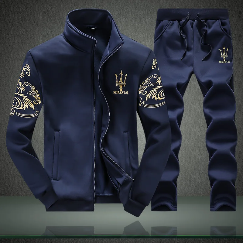 

New 2019 Brand Tracksuit Fashion Plus Size Men Sportswear Two Piece Sets Zipper Jacket hoodie+Pants Print Sporting Suit Male