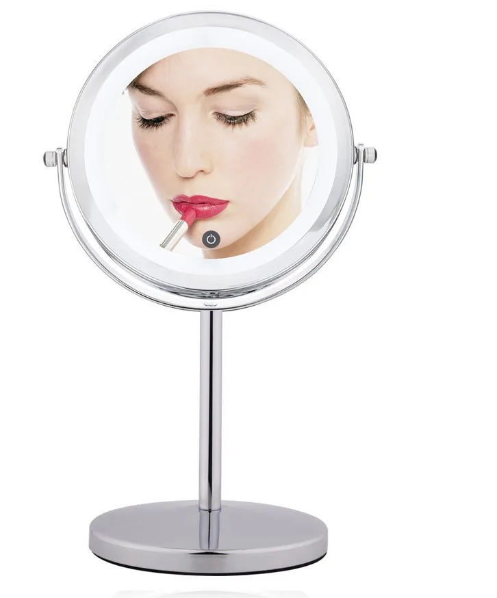 

7 Inch Makeup Mirror Double Sided 10X Magnifying Metal Compact 360 Degree Rotation Desktop Stand 17 LEDs Cosmetic Mirror Tools
