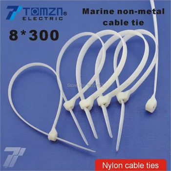 

100pcs 8mm*300mm Nylon cable ties stainless steel plate locked for boat vessel with Marine non-metal