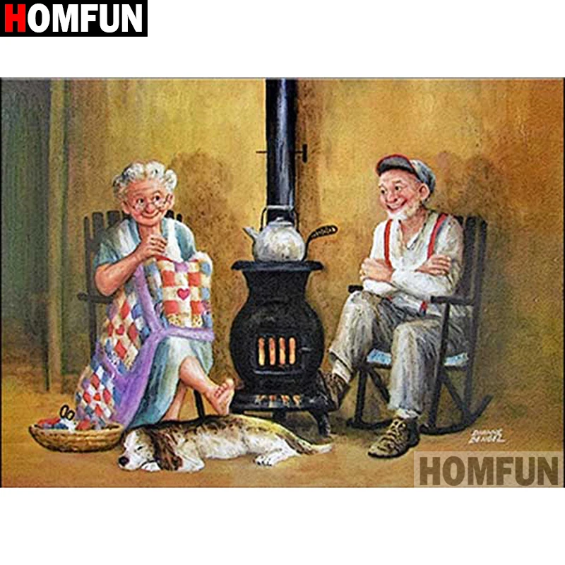 

HOMFUN Full Square/Round Drill 5D DIY Diamond Painting "Oil painting couple" Embroidery Cross Stitch 5D Home Decor A01402