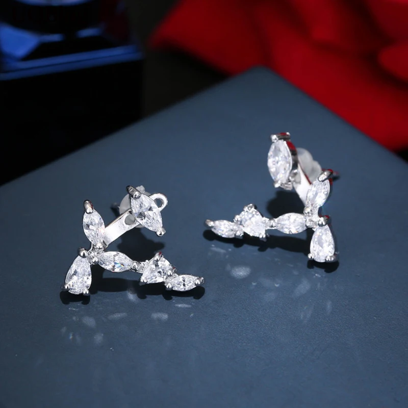 

Europe Fashion 925 Sterling Silver Zirconia Crystal Stud Earrings Leaves Stud Earrings For Women Jewelry