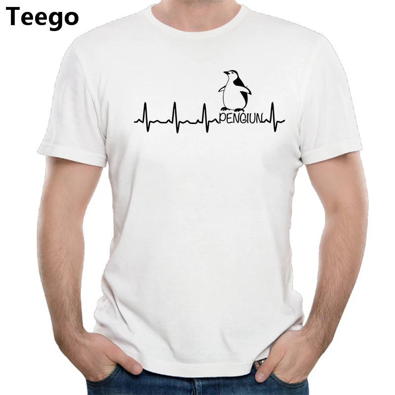 

2018 arrived Heartbeat Of A Penguin Lover mens tee shirt fashion hip-hop t shirt cotton pattern t-shirt homme big size