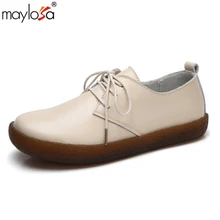 

MAYLOSA spring Autumn Women Flats Shoes Genuine Leather Lace up Platform Ladies Oxfords Shoes for Womens Creepers Drive shoes