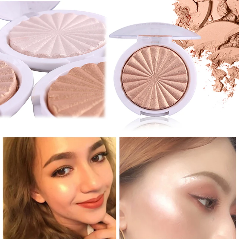 

New 3D Highlighter Shimmer Baking Powder Pearly Lustre Palette Base Illuminator Highlight Face Contour Golden Bronzer Puff Cake