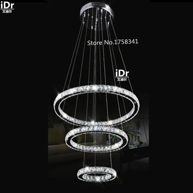 

Modern Design Silver Crystal Chandelier Lighting Lustres De Cristal Suspension LED Crystal Ring Light with LED Bulbs