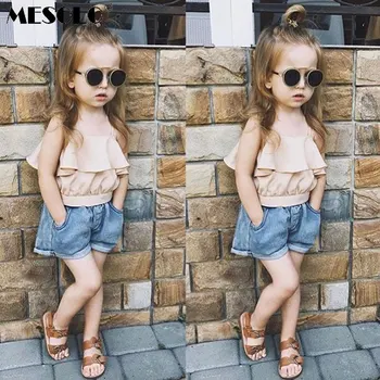 

MESOLO ins fashionable girl + 2 woolly sleeveless top denim shorts suit speed sell tong sell like hot cakes of the girls