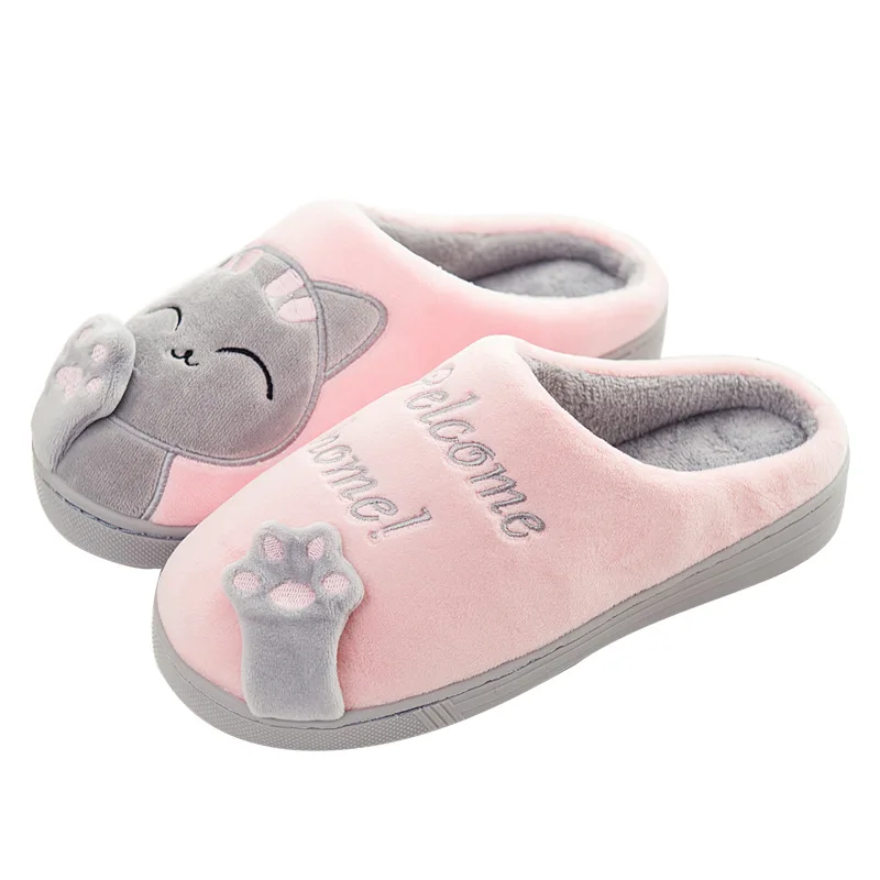 BeckyWalk/домашние тапочки; женская зимняя обувь с рисунком кота; женские теплые мужские тапочки; домашняя обувь для влюбленных пар; WSH3128 - Цвет: cat 1 pink
