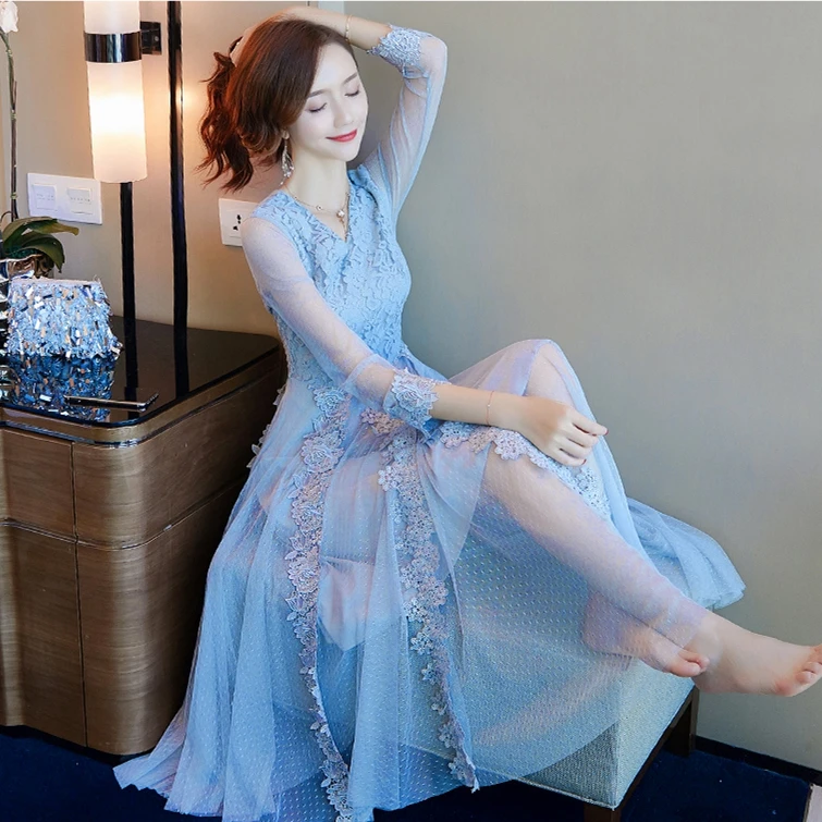 Женское ажурное Сетчатое платье с v образным вырезом элегантное пляжное милого