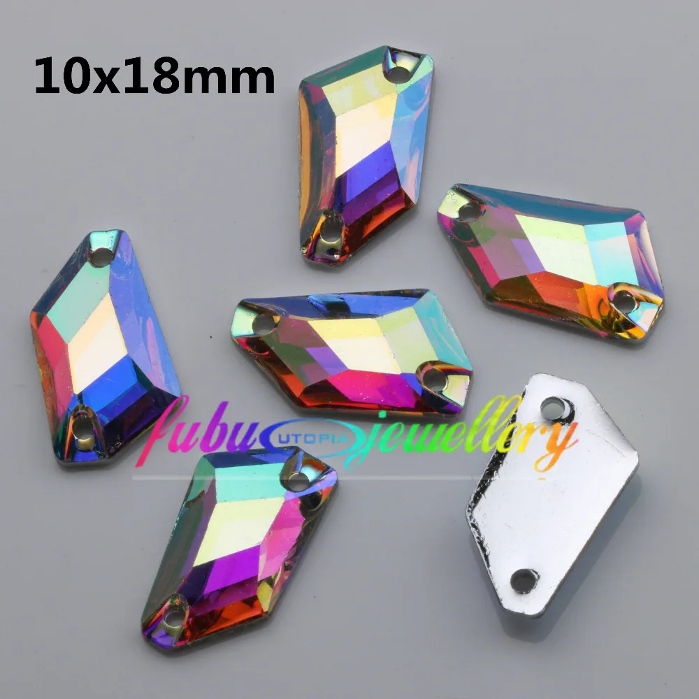 

Free Shipping, 100pcs/Lot, 10x18mm Crystal AB / Clear AB Flat Back #3267 De-Art Sew On Stones