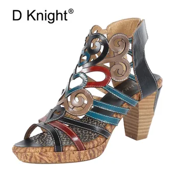 

Genuine Leather Gladiator High Heels Sandals Women's Shoes Handmade Women's sandals Summer Women High-heeled Western Boots Shoes