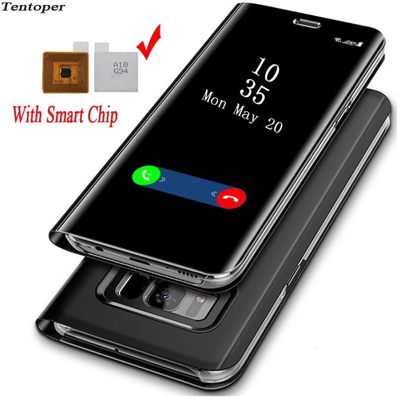 

Touch Flip Stand Case For Samsung Galaxy S8 S9 Plus S6 S7 Edge Smart Chip Clear View Cover For Samsung Note 8 Note 5 Phone Case