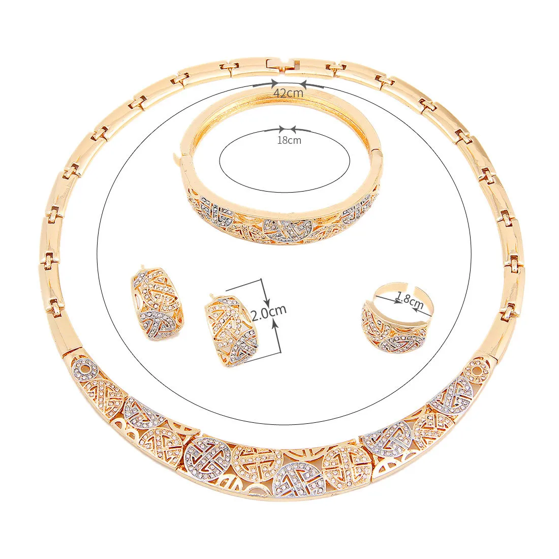 

Fashion African Dubai Gold Jewelry Nigerian Crystal Necklace Hoop Earrings Women Italian Bridal Jewelry Sets Wedding Accessories