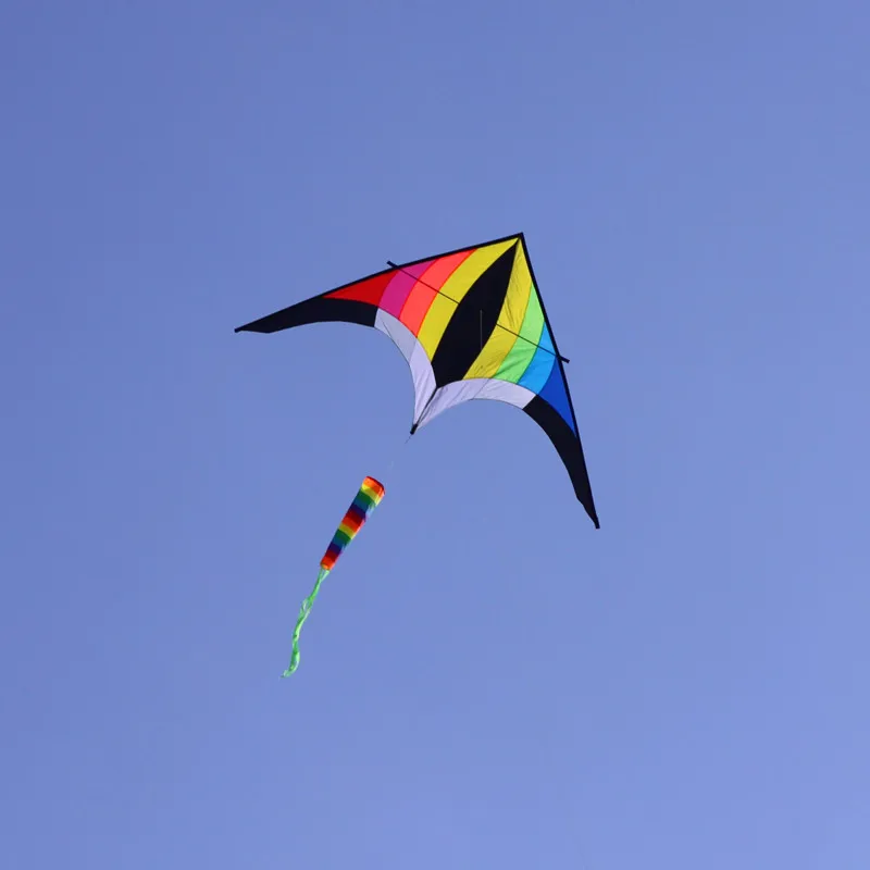 

free shipping 5pcs/lot large rainbow kite delta kite handle line windsock bird kite wind spinner outdoor games ripstop nylon