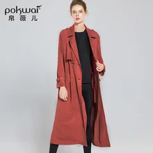 Casual Long Suede Trench Coat Women 2017 High Quality POKWAI Single Breasted Windbreak Wide Waisted Full Sleeve Wind Coat