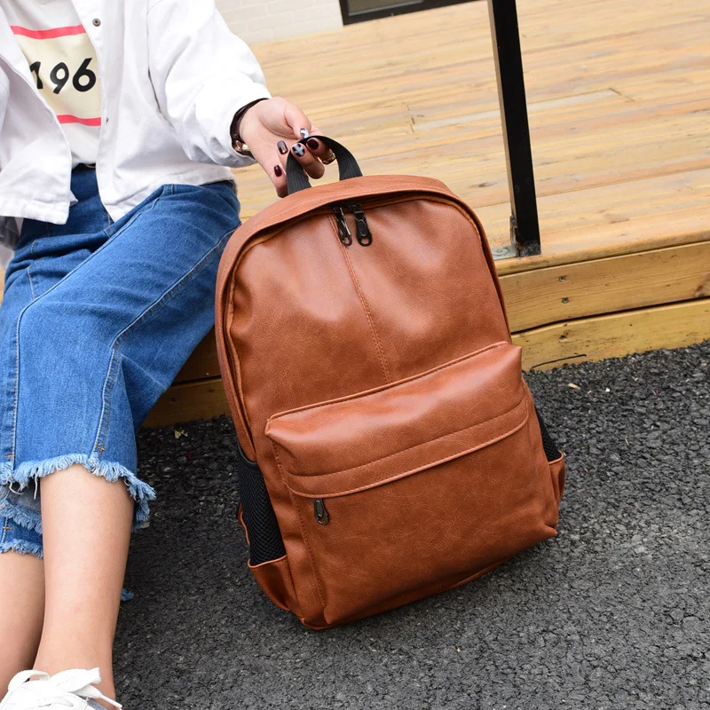 Unisex Style Leather School Backpack Vintage Bag For College Simple