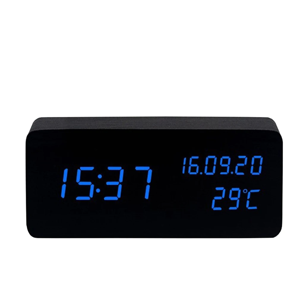 Деревянный светодиодный Будильник Температура Влажность электронные цифровые часы прикроватные Wake Up настольные часы черный Despertador