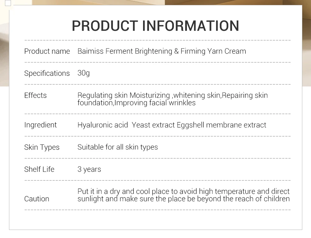 BAIMISS Face Cream Face Mask Ferment Whitening Anti Aging Firming Moisturizing Yarn Cream Acne Treatment Fine Lines Skin Care