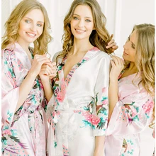 Plus Size XXXL Women Short Satin Robe Vintage Printed Floral Nightgown Sexy Kimono Sleepwear Brides Wedding Dressing Gown floral satin plus size kimono pajama