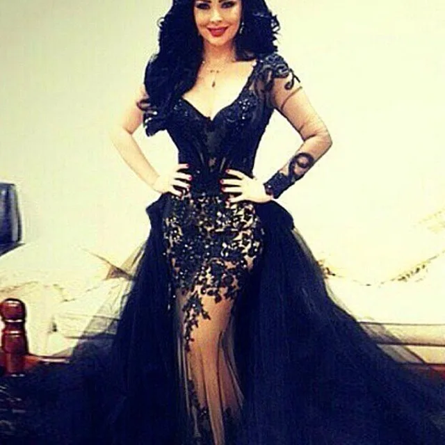 Y V Neck Saudi Arabic Kaftan Dubai See Through Long Sleeve Y V Neck Saudi Arabic Kaftan Dubai See Through Long Sleeve Black Mermaid Prom Dresses