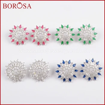 

BOROSA Fashion Silver Color CZ Micro Pave Crystal Earrings for Women,Gems Drusy Stud Earrings Jewelry Gifts for Girls WX782