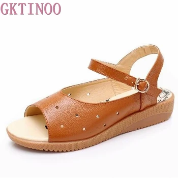 

GKTINOO Women Sandals Summer Shoes New Soft Bottom Genuine Leather Sandals woman Platform Flat Heel Sandals Plus Size 33-43