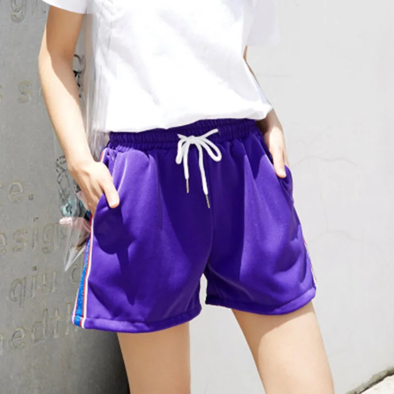 

CUHAKCI Elastic Waist Striped Shorts Drawstring Women White Loose White Sporting Girl Casual