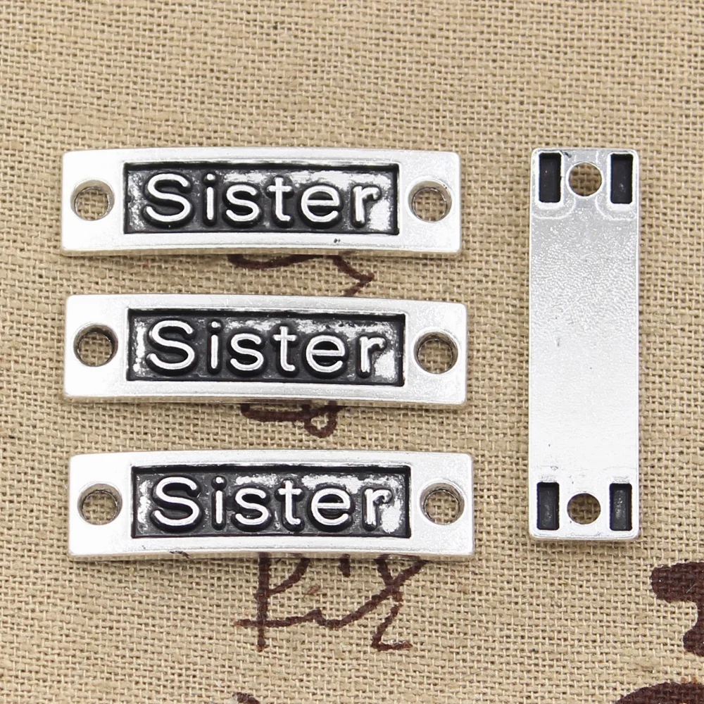 

10pcs Charms sister connector 35x9mm Antique Silver Plated Pendants Making DIY Handmade Tibetan Silver Finding Jewelry