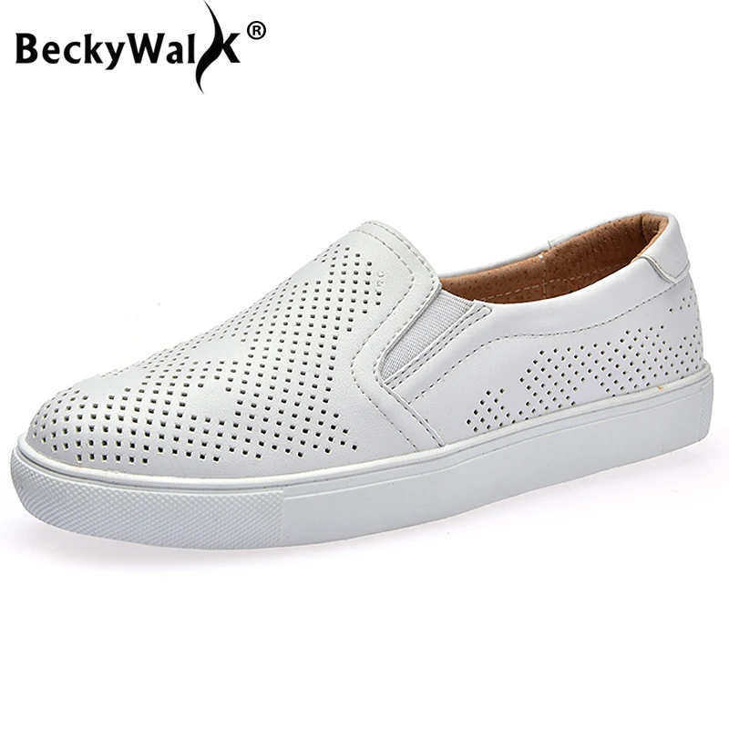

BeckyWalk Autumn Women Loafers Sneakers Cut-out Breathable Women Flats Slip On Shoes Woman Traveling Shoes White Black WSH2728