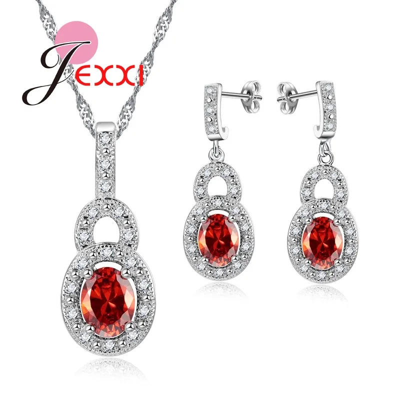 

Jemmin 2019 Fashion 925 Sterling Silver Jewelry Sets Bridal Wedding Accessories Round Cubic Zirconia Drop Necklace Earrings
