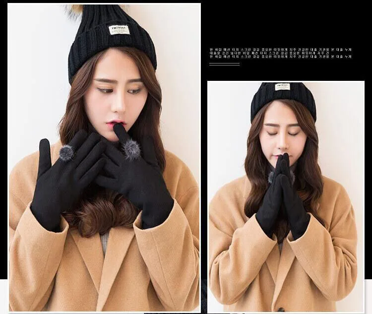 SUOGRY Wool Gloves Mittens for Women Smartphone use Winter Warm Knitted Fashion Gloves Black Pink Gray Khaki Ladies Brand Gloves