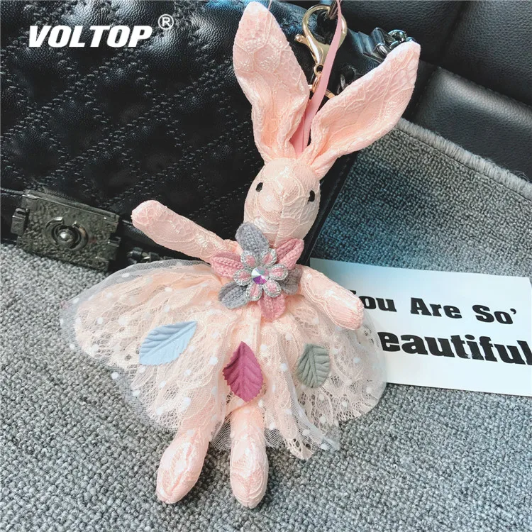 

Cartoon Lovely Key Ring Skirt Rabbit Keychain Pendant Hand Made Leaf Women's Fashion Bags Decoration Accessories