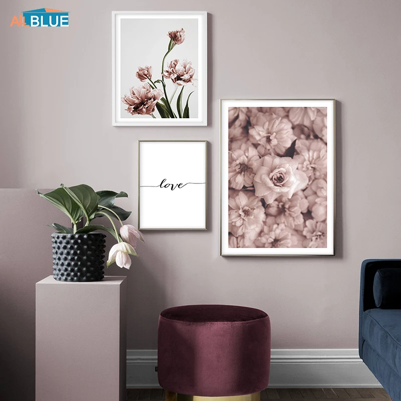 Nordic Poster Peony Flower Canvas Print Wall Art Posters and Prints Quote Wall Picture For Living Room Geometric Line Home Decor