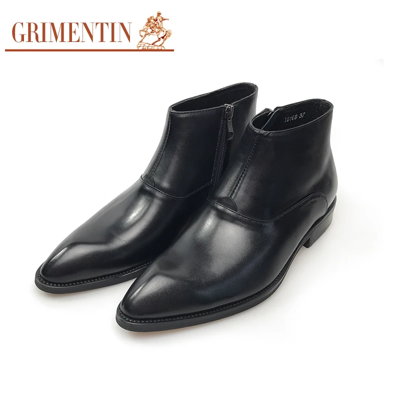 Grimentin/крутые мужские ботильоны на молнии; черная деловая обувь из натуральной кожи