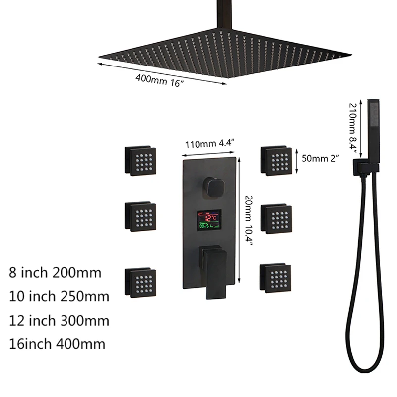 KEMAIDI смеситель для душа с черным температурным цифровым дисплеем, набор для душа, массажная система для тела, струи, башня, Душевая колонна, кран