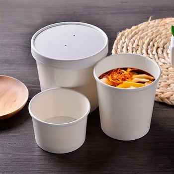 

50pcs/lot White Double PE Disposable Paper Bowl High Quality Ice cream Paper Cups With Cover Party Supplier