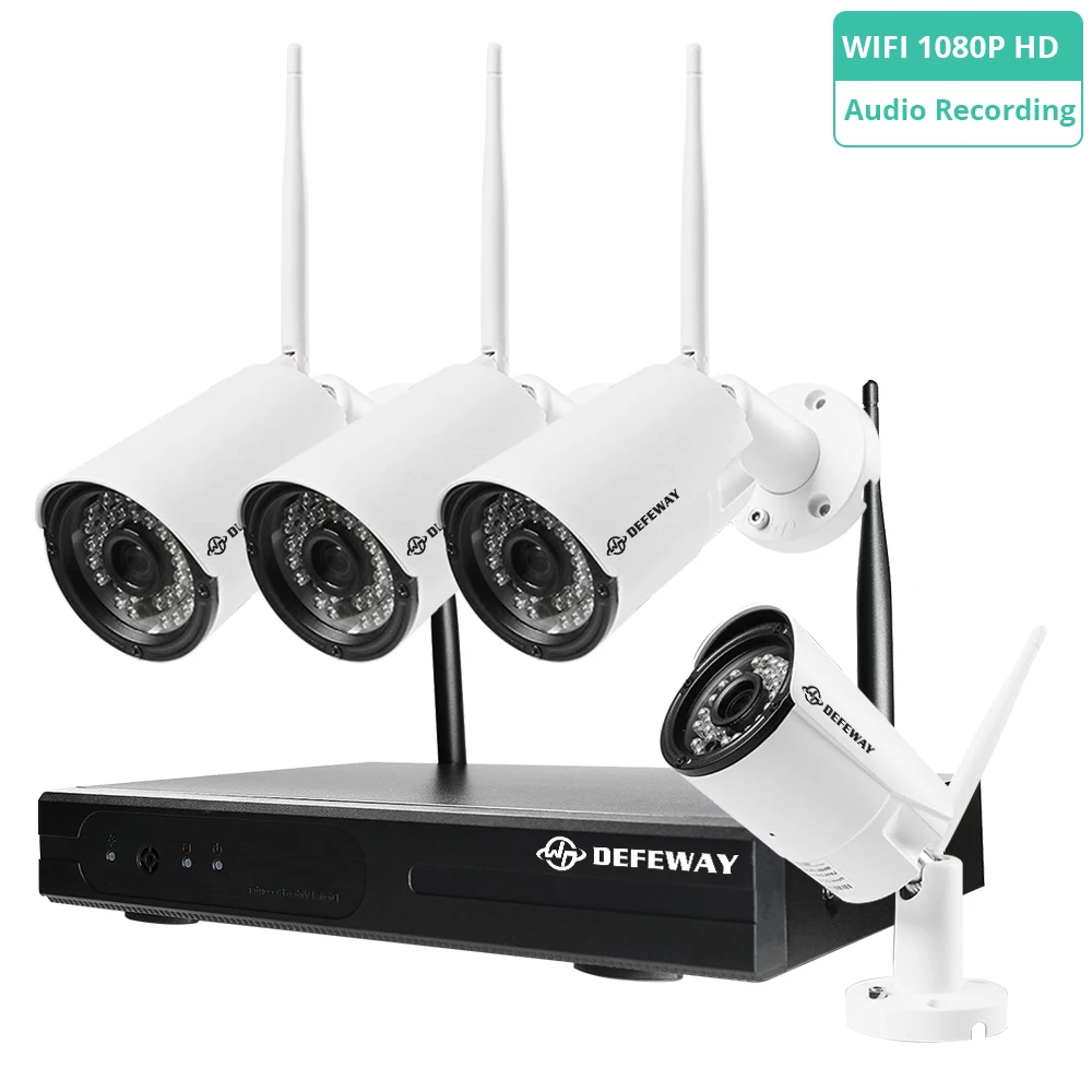 DEFEWAY беспроводная wifi камера с аудио 8CH 1080P HD NVR H.265+ домашний комплект видеонаблюдения 2.0MP 4 шт. wifi камера s без HDD