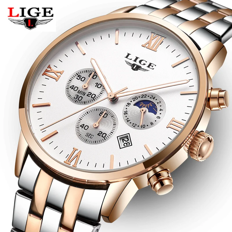 

2018 Mens Watches Top Brand Luxury LIGE Moon Phase Watch Man Business Fashion Quartz Watches Men Outdoor Sports Wristwatch