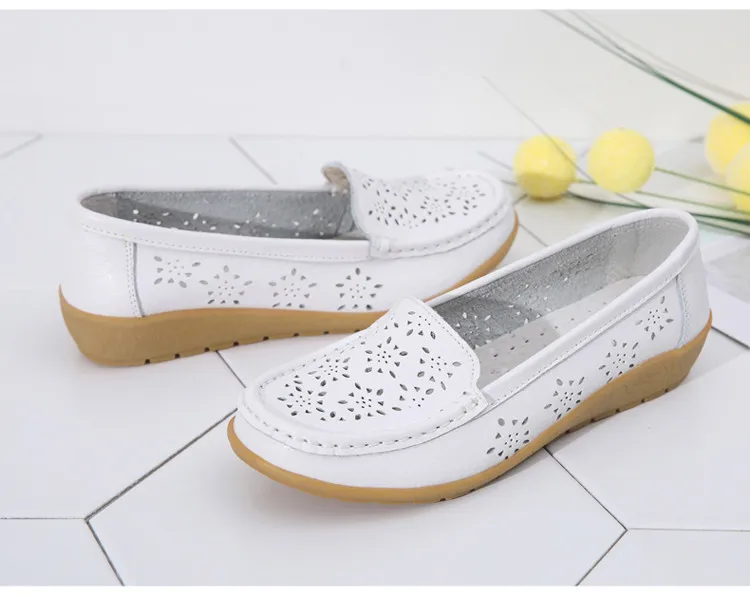  AH 5888-Fashion Fretwork Women Flats Cut Outs Genuine Leather Woman Lafers Summer2