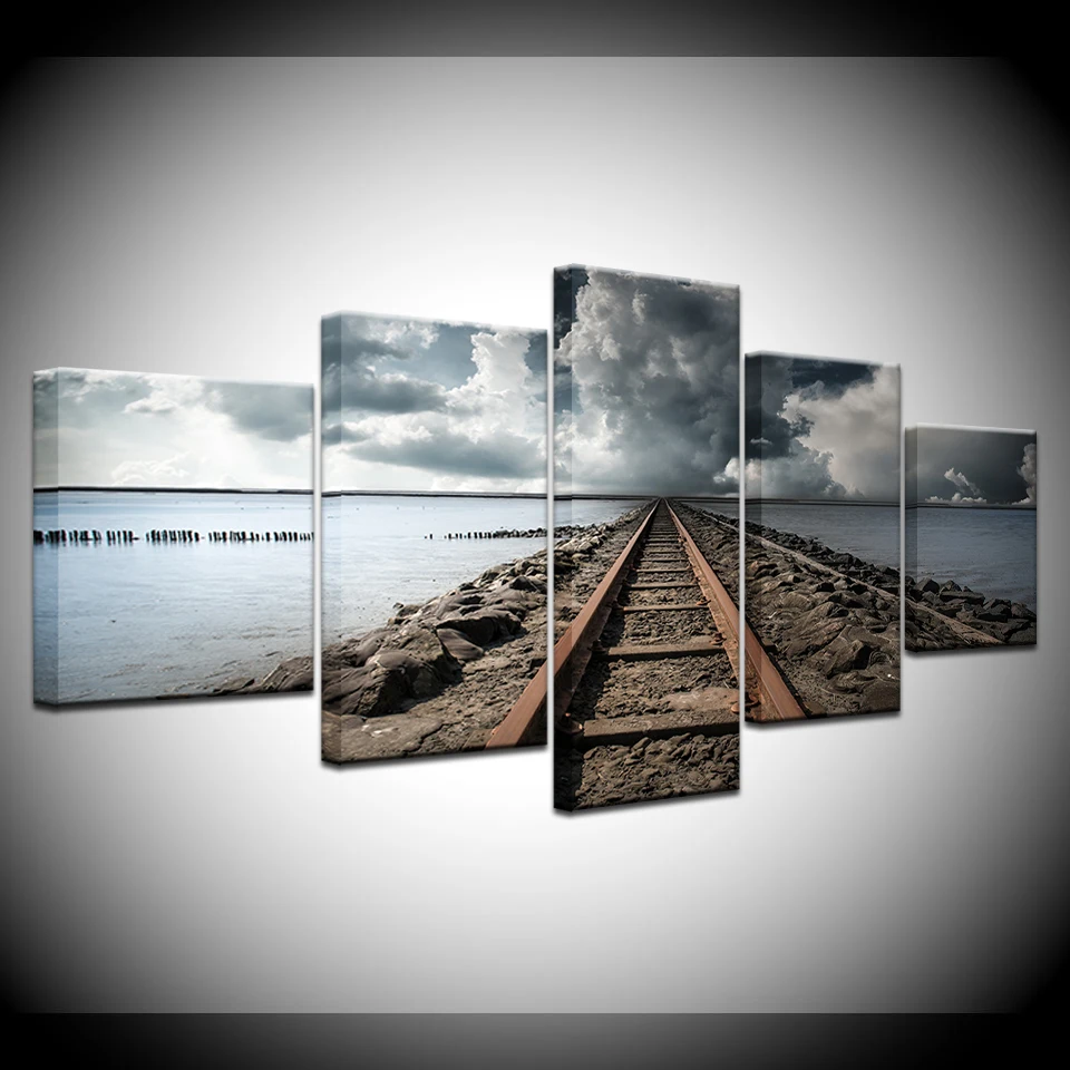 The Train tracks 5 Piece Wall Art Canvas Print modern Poster Modular art painting for Living Room Home Decor | Дом и сад